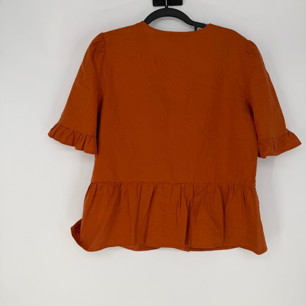Christopher & Banks Top Women PM Rust Orange Linen Blend Peplum Boho Cottagecore - Picture 7 of 7